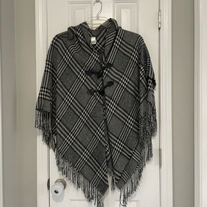 Plaid Poncho with Fringe